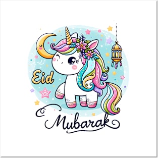 Eid Mubarak Unicorn for Kids Mom Girls Posters and Art